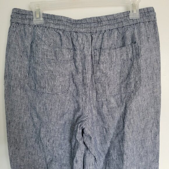 Talbots Linen Petite 8P Elastic Waist Pull-On Pants Pockets Pinstripe Beach - Picture 6 of 7